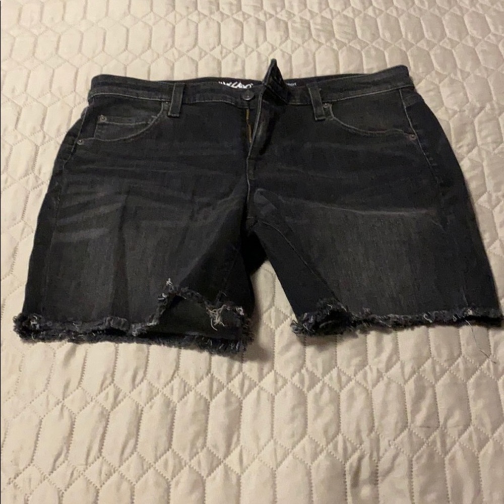 Distressed Black Denim Shorts